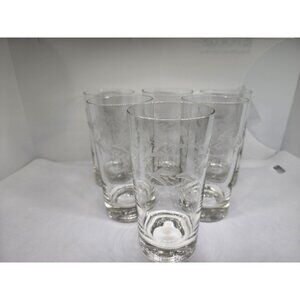 Vintage Bar-Glasses Clear Cut, Etched with a Floral Pattern